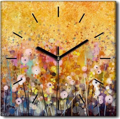 Produktbild von Coloray Uhr auf Leinwand 30x30 cm Wand Uhr Dekoration Wohnzimmer Segeltuch schwarze Hände -Landschaft Wiese Natur.