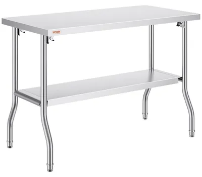 Imagen del producto de Mesa de trabajo comercial plegable de 122 x 61 cm, ideal para preparar alimentos. Mesa plegable de acero inoxidable resistente, con capacidad de carga de 347 kg. Mesa de trabajo para cocina, isla de cocina de acero inoxidable plateado