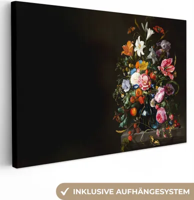 Produktbild von MuchoWow® - Leinwandbilder - Alte Meister - Kunst - Vase mit Blumen - Jan Davidsz de Heem, Wandbild, Wanddeko Bilder Wohnzimmer, 30x20 cm