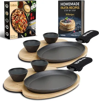 Imagen del producto de - Sartén para fajitas de hierro fundido (25 cm) (juego de 2 unidades)