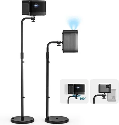 Obrázok produktu pre Unyqoos® Nastaviteľný podstavec na projektor – 80–120 cm, 360° otočná guľová hlava, kovová kruhová základňa, nosnosť do 3 kg, závit 14 palcov