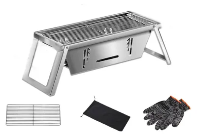 Zdjęcie produktu dla Herzberg HG-04159: Składany grill do barbecue ze stali nierdzewnej, przeznaczony do użytku na stole