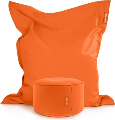 Produktbild von Green Bean® XXL Riesensitzsack 140x180cm + Hocker 40x40x40cm mit EPS-Perlen Füllung - 2er Set Sitzsack "Square+Stay" Orange