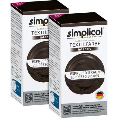 Produktbild von simplicol Textilfarbe intensiv, Färbemittel, Kleidung und Textil färben, Espresso-Braun, 2er Pack