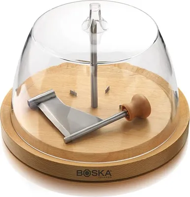 Produktbild von Käseschaber Käsehobel aus Holz mit Haube Glocke aus Kunststoff