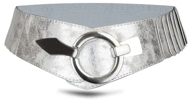Produktbild von Elastischer Damen Taillengürtel, ca. 6 cm breiter Hüftgürtel mit silberner Ring-Schließe, Stretchgürtel, Silber, Größe 75