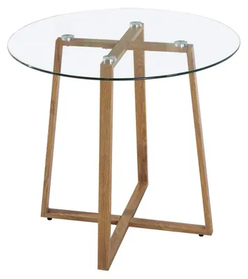 Image de Table ronde de 80 cm, table en verre, table de salle à manger, style scandinave avec pieds en métal