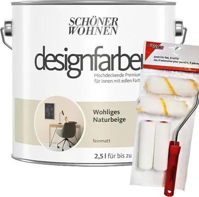 Produktbild von 2,5L Schöner Wohnen Designfarbe Wohliges Naturbeige 14 + Rollerset