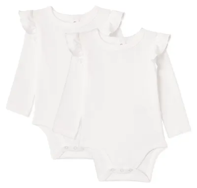 Produktbild von A. Essentials Baby - Mädchen Langarmbodys mit Rüschen, 2er-Pack, Weiß, 24 Monate