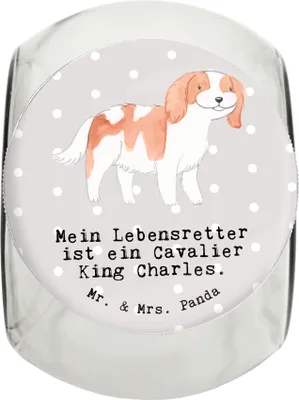 Produktbild von Mr. & Mrs. Panda Dose Cavalier King Charles Spaniel Lebensretter XL 2000ml - Grau Pastell - Geschenk, schraubglas, glasbehälter, leckerlidose, Keksdose, Aufbewahrungsdose