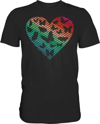 Produktbild von Frauen Retro Schmetterling Herz T-Shirt – Black / 4XL