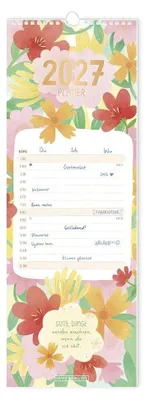 Produktbild von Paarplaner 2027 Floral Wandkalender 17 x 48 cm für 3 Personen, Feiertage & Schulferien