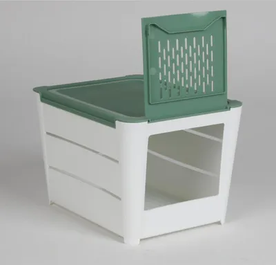 Produktbild von 6x Kunststoff Kartoffelboxen 26x20x18cm Deckel Weiß Grün Gemüsekisten Behälter