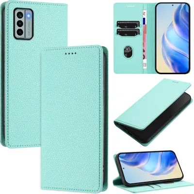 Image de Etui en cuir pour Nokia G22, Litschi cuir, étui portefeuille avec fentes pour cartes et support Turquoise