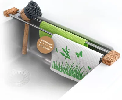 Immagine prodotto di Portaoggetti per stoviglie in materiale naturale, con portabistecche e organizer, multifunzione (10 in 1), per la cucina