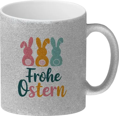 Produktbild von Frohe Ostern Hasen Glitzer-Kaffeebecher für Osterdeko