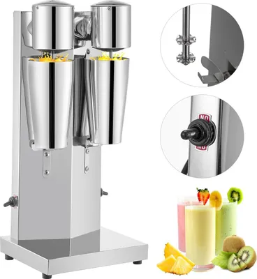 Image de Kit pour milk-shake, mixeur électrique en acier inoxydable, machine à milk-shake 180 W, mixeur classique à double tête avec bol de 800 ml, mixeur argenté, 2 vitesses réglables