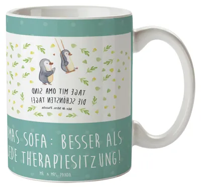 Produktbild von Mr. & Mrs. Panda Kaffeetasse Oma Sofa - Meeresbrise - Geschenk, Freude, Großmutter, Kaffeebecher, Tasse, schöne, haferl, Zuflucht, Geburtstage, Familie, Bedruckte, Omi