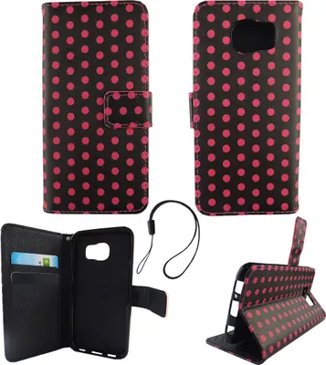 Produktbild von Handyhülle Tasche für Handy Samsung Galaxy S6 Polka Dot Schwarz Pink