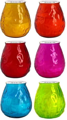 Produktbild von 6 Stück Gartenkerzen im Glas – Windlichter für Balkon und Terrasse, Outdoor Deko, farblich sortiert, lange Brenndauer