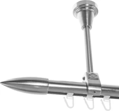 Produktbild von Innenlauf Edelstahl Look Gardinenstange 20mm Deckenträger 1-läufig Spitze, Länge wählbar D51 E82 I