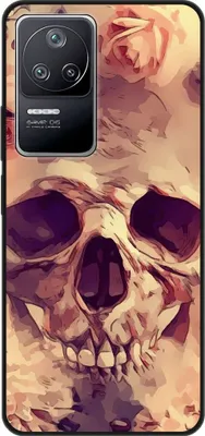 Produktbild von König Design Hülle kompatibel mit Xiaomi Poco F4 Kunststoff Soft Handyhülle - Handy Case Blumen Totenkopf