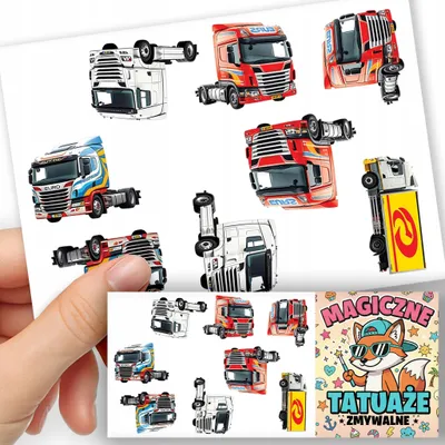 Obrázok produktu pre ZMYVATELNE DETSKE TETOVANIE DOCASNE - Vzory TIR Nakladiaky - 8 ks