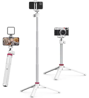 Productafbeelding van Statief voor smartphone, selfie, 147 cm, 360° draaikop, afstandsbediening, wit