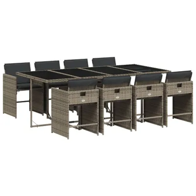 Produktbild von 9-tlg. Garten-Essgruppe mit Kissen Grau Poly Rattan