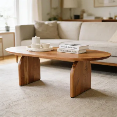 Produktbild von TAMIL Couchtisch aus massivem Akazienholz, 120 x 60 cm, Natur - Beistelltisch mit charakteristischer Maserung, Wohnzimmertisch im modernen Design, Coffee Table für natürliche Atmosphäre.