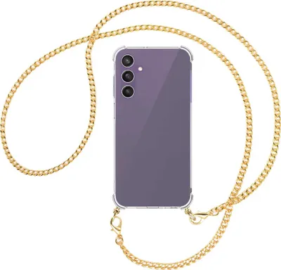 Produktbild von Handykette Backcover-Schutzhülle mit Band (Metall goldfarben) für Samsung Galaxy A25 5G - goldfarbene Kette