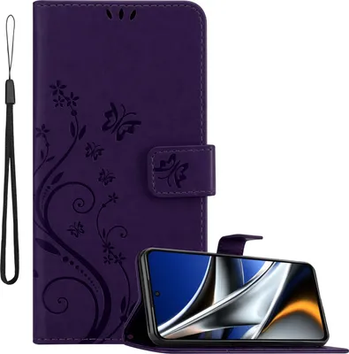 Immagine prodotto di Cadorabo cover per Xiaomi Poco X4 Pro cover in FLORAL DARK PURPLE cover protettiva in design floreale con chiusura magnetica, funzione stand e slot per carte Book Case Cover