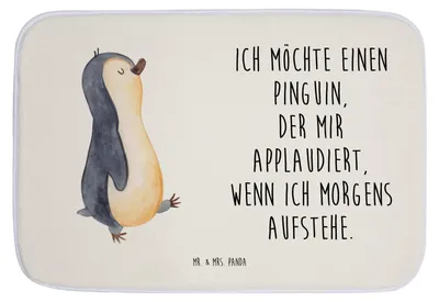 Produktbild von Mr. & Mrs. Panda Duschvorleger Pinguin marschieren - Weiß - Geschenk, Badematte, Badezimmer Matte, Familie, Applaus, duschmatte, Badvorleger, Pinguine, badezimmermatte