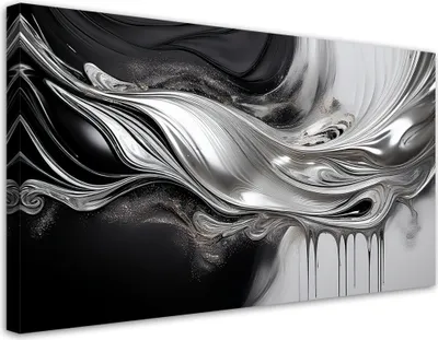 Produktbild von Leinwandbild Schwarz-Silber 3D-Abstraktion 80x40 Feeby Schwarz-Weiß bild für die wand bereit zum aufhängen