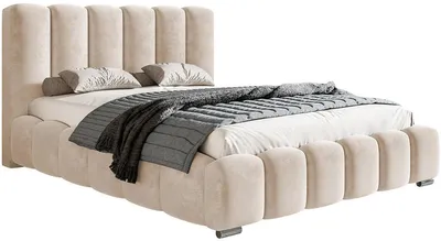 Produktbild von Polsterbett 180x200 Pearl mit Bettkasten - Doppelbett, Schlafzimmer, Metall Lattenrost - Samtstoff Beige