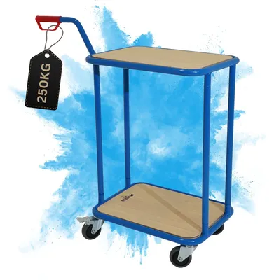 Produktbild von Profi Griffroller 2 Ladeflächen | HxBxT 102x50x60 cm | Traglast 250kg | Vollgummibereifung, 2x Lenkrollen mit Feststellbremse & 2x Bockrollen | Lichtblau