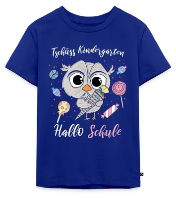 Produktbild von Spreadshirt Tschüss Kindergarten Hallo Schule Eule Kinder Premium T-Shirt, 98/104 (2 Jahre), Royalblau