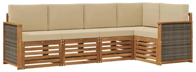 Image de Ensemble de canapés d'angle vidaXL, 4 pièces, bois d'acacia massif naturel et polyester