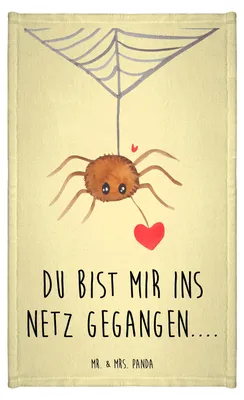 Produktbild von Mr. & Mrs. Panda Handtuch Spinne Agathe Liebe - Gelb Pastell - Geschenk, Gästehandtuch 30x50, Gästetuch, Klein, Liebesgeschenk, Liebesbeweis, Verliebt, gäste wc