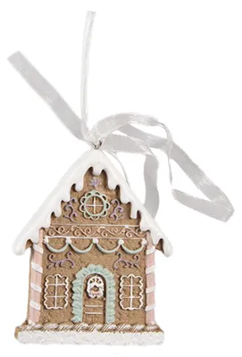 Produktbild von Clayre & Eef Weihnachtsanhänger Lebkuchenhaus 6x1x8 cm Braun Polyresin