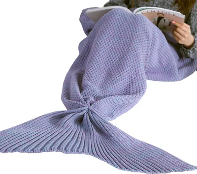 Produktbild von CANDeal Violett 70x140cm fur Kinder Meerjungfrau Decke Personalisierte Handgemacht Gestrickt Warmes Wohnzimmer Sofa Decke Weihnachts Geburtstagsgeschenk Schlafsack