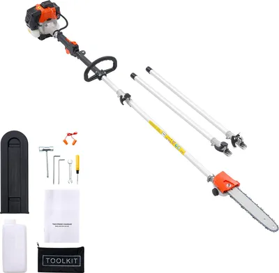 Zdjęcie produktu dla SucceBuy Podnośnik benzynowy 25 cm3, 2-suwowy, piła łańcuchowa z wysuwanym drążkiem o długości od 2,12 do 3,62 m, ostrzem o długości 30,5 cm i zbiornikiem paliwa o pojemności 650 ml, idealna do cięcia gałęzi na dużych wysokościach.