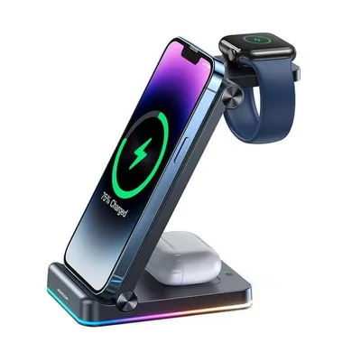 Produktbild von Indukční nabíječka Joyroom 3v1 pro zařízení Apple - iPhone, Apple Watch, Airpods (až 15 W) Stojánek černý JR-WQN01