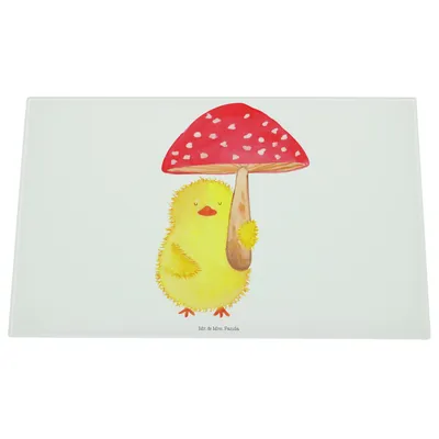Produktbild von Mr. & Mrs. Panda Glasbrettchen Küken Fliegenpilz - Weiß - Geschenk, Schneidebrett Aus Glas, Ostern, Hackbrett, Frohe, schneidbrett, Ostergrüße, Glasschneidebrett