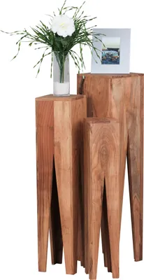 Produktbild von WOHNLING Akazie Massivholz Blumentisch 3er Set Satztisch Säulentisch Dekosäule
