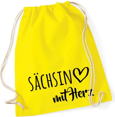 Produktbild von Huuraa Turnbeutel Sächsin mit Herz 12 Liter Yellow Baumwolle Rucksack Geschenkidee