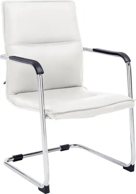 Zdjęcie produktu dla Krzesło dla gości - Ergonomiczny podłokietnik, imitacja skóry  i chromowany design | Kolor: Biały