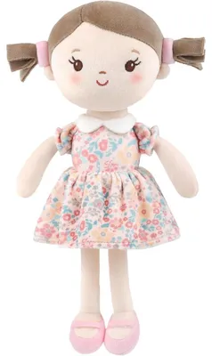 Productafbeelding van Pluche baby pop, 30 cm, roze, bloemenmeisje, machinewasbaar, stoffen pop voor meisjes