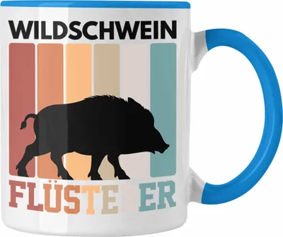 Produktbild von Trendation - Jäger Tasse Geschenk Wildschwein Flüsterer Lustige Geschenkidee für Jagd Jagen (Blau)