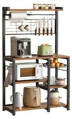 Image de Étagère de cuisine en bois, couleur marron-noir - Étagère de rangement - Style rustique - 42 x 90 x 167 cm